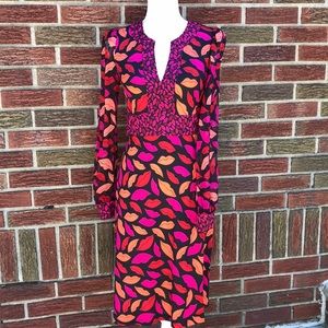 DVF 100% silk long sleeved (veiled sleeve) dress